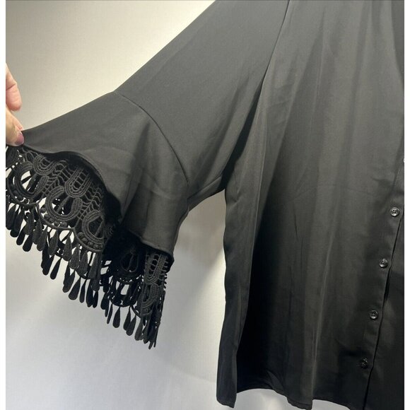 Chicos Women's Top Size 20 XXL 2X Solid Black Bell Lace 3/4 Sleeves Button Up - Picture 4 of 8